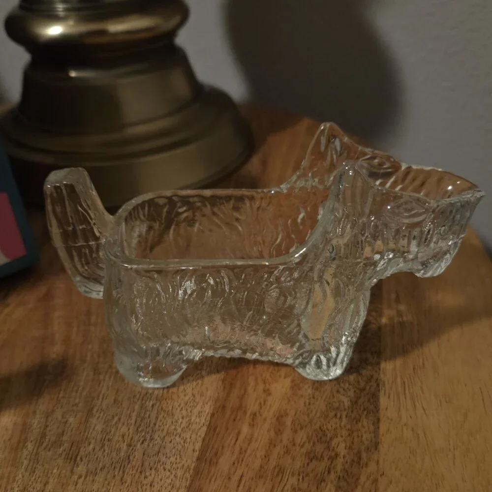 Vintage Scottie Dog Pressed Glass Dish 1930s Art Deco Creamer Candy Container